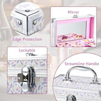Hododou Girls Jewelry Box Organizer with Drawer & Mirror, Shiny Pink Style Lockable Storage Case for Kid or Little Girls Jewe