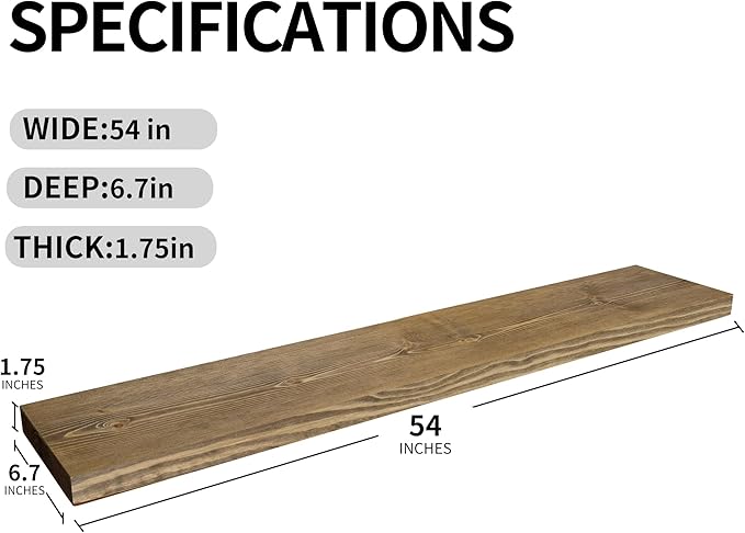 BGMG Wood Floating Shelves for Wall 54 inch Set of 2,Dark Walnut Floating Shelves,Solid Wood Wall Mount Shelves for Bathroom 