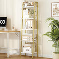 Hzuaneri Ladder Shelf, Bookshelf Bookcase, Freestanding Corner Storage Shelve with 2 Hooks for Home Office, Living Room, Kitc