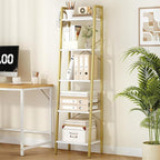 Hzuaneri Ladder Shelf, Bookshelf Bookcase, Freestanding Corner Storage Shelve with 2 Hooks for Home Office, Living Room, Kitc