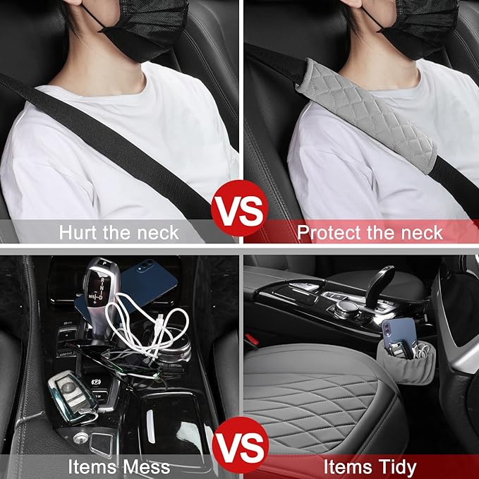 2 Pack Leather Front Car Seat Covers, Universal Sideless Car Seat Protectors with Storage Pocket and Seat Belt Pads, Waterpro