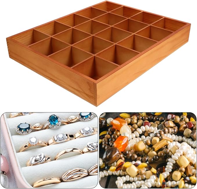 PRETYZOOM Wooden Sorting Tray Closet Drawer Divider Organizer with 20 Compartments Suitable for Socks Briefs Keys Stationery 