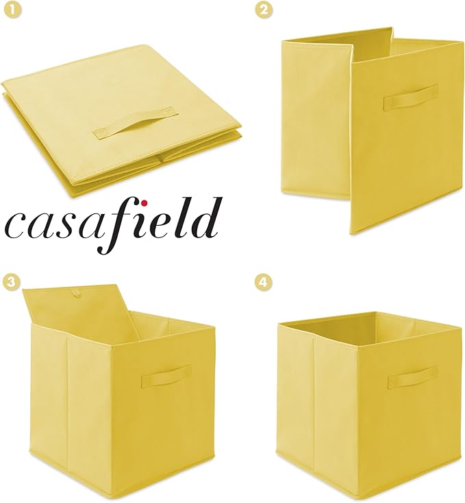 Casafield Set of 6 Collapsible Fabric Cube Storage Bins, Yellow - 13" Foldable Cloth Baskets for Shelves, Cubby Organizers & 