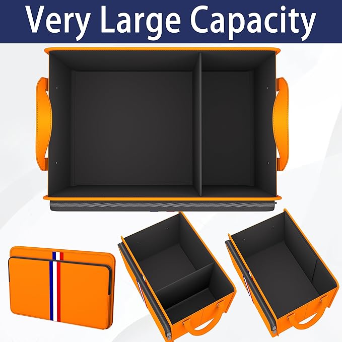Homeve Trunk Organizer for Car, Waterproof Collapsible 3 Compartments Car Organizer, Foldable Storage for Car Accessories, Too