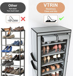 VTRIN Vertical Narrow Shoe Rack Organizer Tall Shoe Rack for Closet Entryway 10 Tier Non-Woven Cover Shoe Shelf Holds 20-22 P