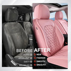 Coverado Full Set Car Seat Covers, Luxury Faux Leather Waterproof Seat Covers, Pink Car Seat Protectors, Universal Fit for Mo