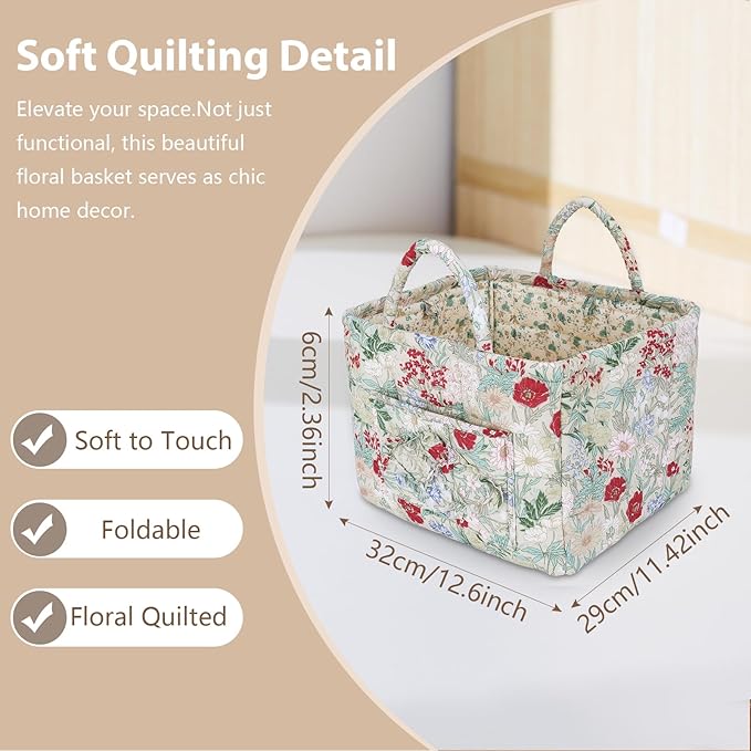 Storage Basket Boho Fabric Large Collapsible Floral Laundry Nursery Hamper Portable Folding Storage for Clothes Toys (Light G