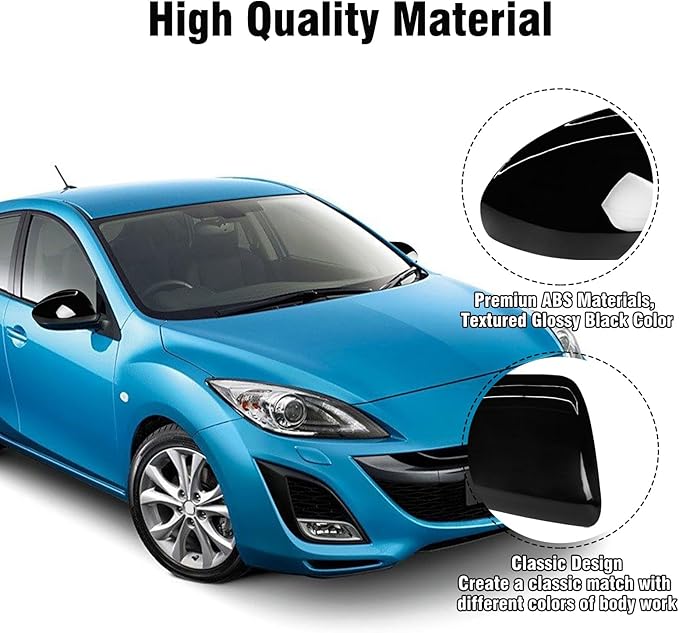 Compatible with Mazda2 /Mazda 3 2010-2013 Right Passenger Side Mirror Cap Cover, Door Rearview Side Mirror Cover Replacement for Mazda, Glossy Black