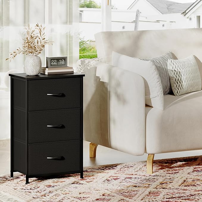 Somdot Dresser for Bedroom with 3 Drawers, Storage Organizer Chest of Drawers with Removable Fabric Bins for Closet Bedside L