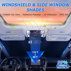 Karltys 3PCS Windshield Sun Shade for Nissan Frontier 2022-2025, Thickened Reflective Front and Side Window Sunshade Custom Fit Frontier, Foldable Sun Visor Protector Blocks Heat UV Rays