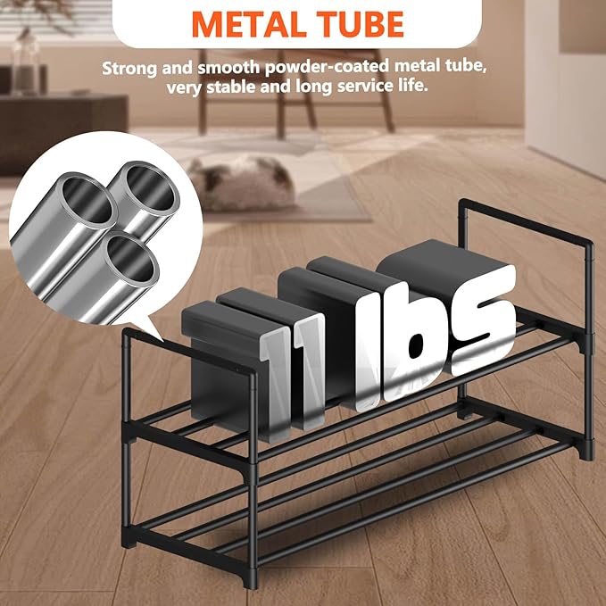 Hsscblet 2 Tier Metal Shoe Rack,Adjustable Shoe Shelf Storage Organizer,Stackable Boot & Shoe Storage,for Entryway,Hallway,Cl