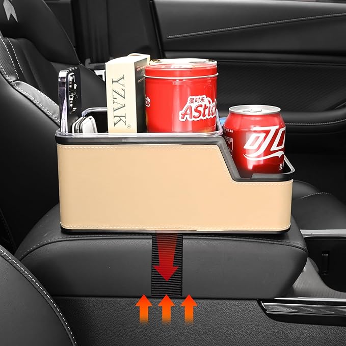 Car Organizer Between Back Seat,Car Armrest Storage Box with Compartment,Multifunctional Front Seat Organizer,Center Console Cup Holder Tray,Car Seat Organizer with Non-slip Mat(Beige)