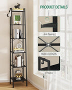 Hzuaneri Ladder Shelf, Bookshelf Bookcase, Freestanding Corner Storage Shelve with 2 Hooks for Home Office, Living Room, Kitc