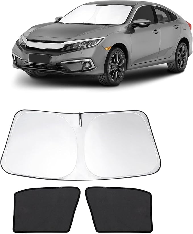 3PCS Car Window Shades Front Windshield Sun Shade Foldable Window Shade Custom Fit for 2016-2021 Honda Civic Accessories Car Shades for Front Windows Anti-UV Rays Block Heat
