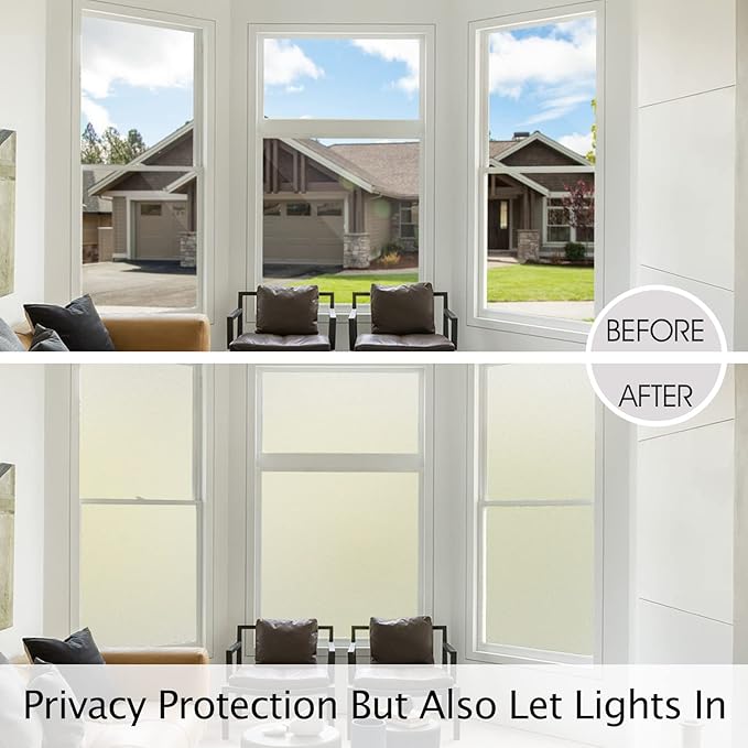 HIDBEA Frosted Window Privacy Film Heat Control UV Blocking, Static Cling Non-Adhesive Reusable Door coverings for Bathroom Home Office (Frosted 35.4 Inch x 8.2 Feet)