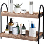 BDBDYEAY Bathroom Countertop Organizer, 2 Tier Vanity Organizer and Storage for Cosmetic Skincare Perfume, Wood Bead Storage 