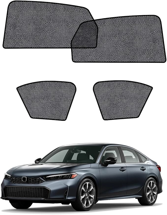 Car Window Shades for Honda Civic(2022-2025), 4-Pack Rear Window Sun Shades for Baby – Breathable Mesh, UV & Heat Blocker, Privacy Protection for Camping, Travel, Sleep & Nursing