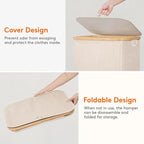 Lifewit 80L Laundry Basket with Lid, Clothes Hampers for Laundry with Bamboo Handles and 1 Removable Bag, Large Foldable Laun