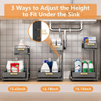 Under Sink Organizer, High Adjustable 2 Tier Under Kitchen Sink Organizer, Multi-Purpose Storage Shelf for Kitchen Bathroom C
