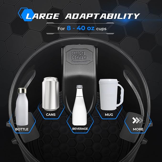 KEMIMOTO Large Car Cup Holder Expander Fits 8-40 OZ Bottles, Compatible with Hydro Flask 32/40oz, Yeti 20/26/30oz, Nalgene, Water Bottle Holder Adapter Fits Universal Vehicles, UTVs, Golf Carts, Truck