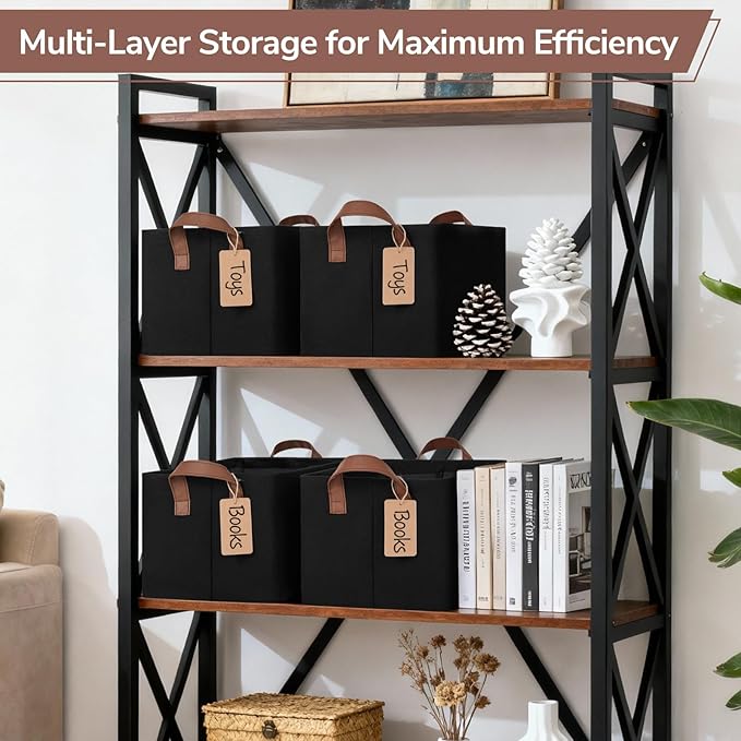 CHICVITA 4 Pack Storage Baskets for Shelves, Collapsible Fabric Closet Storage Bins with Metal Frame, Towel Organizer for Liv