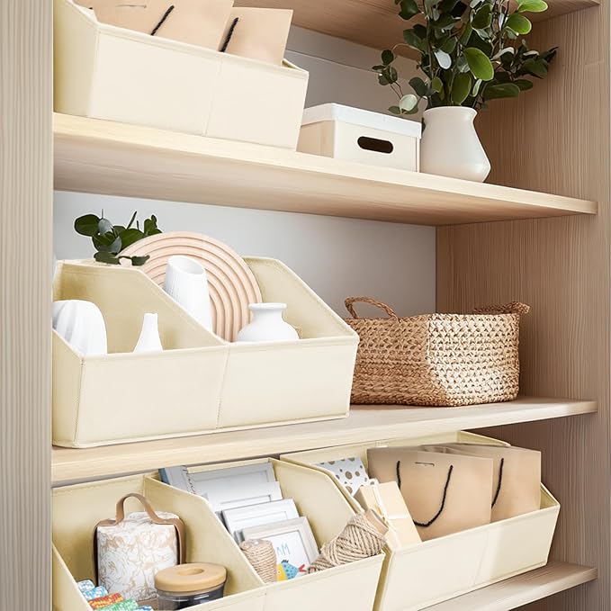 Homsorout Closet Organizers and Storage Bins - 4 Pack Collapsible Divided Trapezoidal Cube Storage Bins Baskets For Organizin