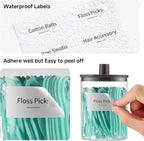 TIPGO Glass Qtip Holder Dispenser for Bathroom - 10 oz Clear Canister Apothecary Jar for Cotton Swabs, Balls, Pads, Floss Pic