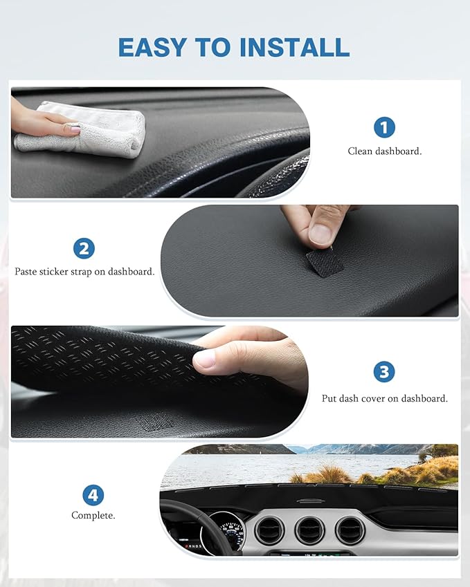 FIILINES Dash Cover for Ford Mustang 2015-2023 (Not Fit Mach-e), Dashboard Mat Mustang Accessories Dash Mat Sunshade Nonslip 