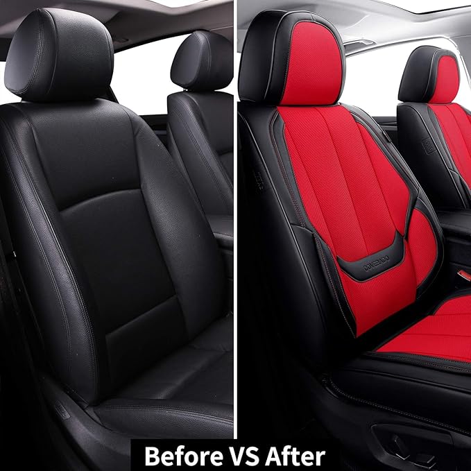 Coverado Front Seat Covers, Universal Seat Covers for Cars, Breathable Fabric&Leather Car Seat Protector, Front Car Seat Cove