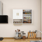 Bathroom Wall Cabinet Wood Large Wall Mounted Medicine Cabinet with 2 Doors and 4 Open Shelves Over Toilet Storage Cabinet Or