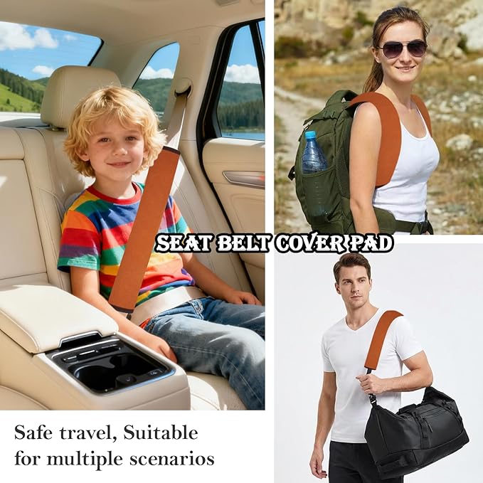 Extended Seat Belt Cover Pad, 2 Pack Soft & Comfortable Universal Seatbelt Covers for Adults and Kids, Fits Car Seat Belts, Armrest, and Backpacks (Brown)