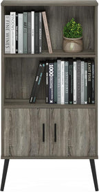 Furinno MIDCENTURY Storage Shelves, Storage Cabinet with Doors and Shelves, Bookshelf with Legs, for Living Room, Home Office