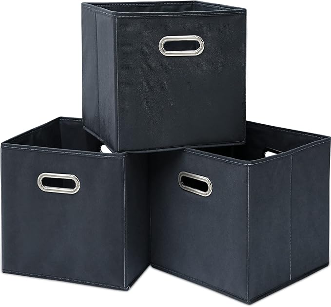 Black Fabric Cubby Storage Bins,13x13x13 Inches ,Cube Organizer Bin Foldable Storage Boxes with Dual Handles Fabric Organizer