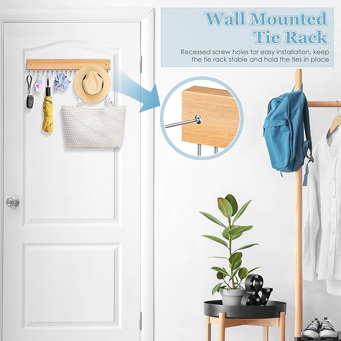 Tie Rack Belt Hanger Wall Mounted, Lomrsiul Non Slip 180 Degree Rotating Tie Organizer for Men Closet with 18 Hooks Closet Or