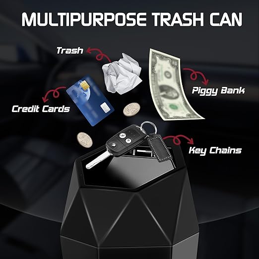 Car Trash Can with Lid, Mini Car Trash Cup with 30 Additional Trash Bags, Car Accessories for Interior, Leakproof Vehicle Garbage Bin for Car, Home, Office - 2 Packs, Black