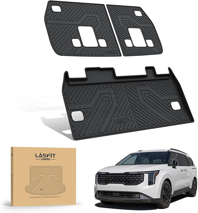 LASFIT Cargo Mat & Backrest Mats for Kia Carnival 2026 2025 2024 2023 2022 / Kia Carnival Hybrid 2025-2026, All Weather TPE Custom Fit Mats Car Trunk Mat Cargo Liner Accessoires, Black