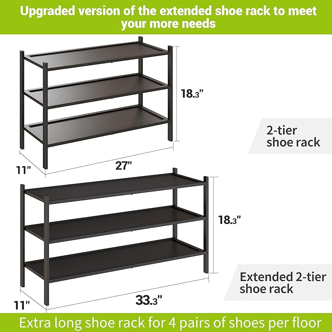 BMOSU 3-Tier Bamboo Extended Shoe Rack Premium Stackable Shoe Shelf Storage Organizer for Hallway Closet Living Room Entryway