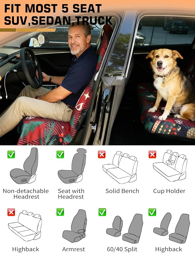 Universal Car Seat Cover Towel, Waterproof Washable Sweat Protection for Front Bucket Seats, Non-Slip Fit, Fits Cars SUVs Tru