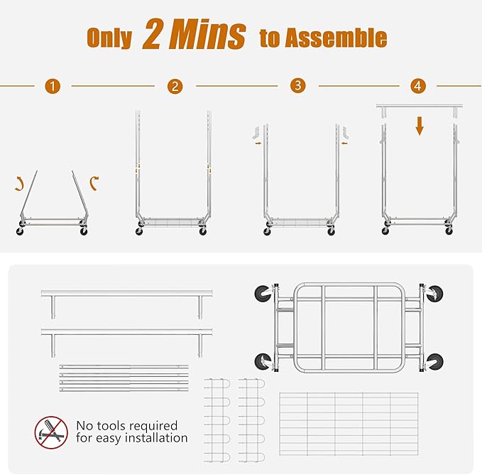 Gewudraw Heavy Duty Clothes Rack Load 900 Lbs, Double Rod Rolling Clothing Rack With Sturdy Wheel And Shelves，Adjustable Port
