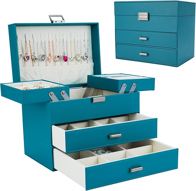 Dajasan Jewelry Box Organizer, Jewelry Holder Organizer Box, 4 Layers Leather Jewelry Storage Box, Gift Idea for Women, Girlf