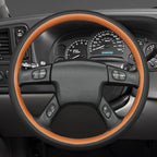 MEWANT Hand-Stitched Steering Wheel Cover for Chevy Silverado 1500 2003-2006 Trailblazer Black Brown Faux Leather Wrap