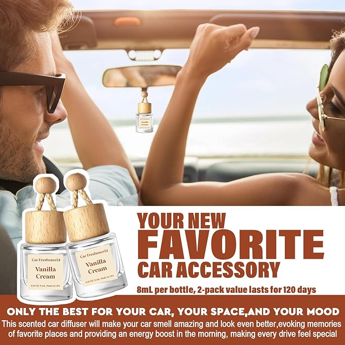 HoogaLife Car Air Freshener Diffuser 2 Pack Hanging Air Freshener Diffuser - Vanilla Cream Fragrance Oil Air D iffuser for Ca