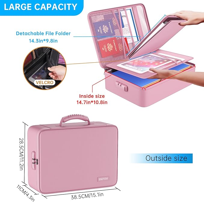 ENGPOW Fireproof File Organizer Bag with 13 Colorful Pockets Accordion File Folder,5200℉ Document Organizer Box with Lock&Lab