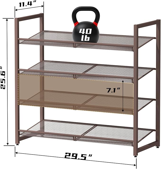 Metal Shoe Rack for Closet,entryway, 4-Tier Shoe Organizer, Adjustable Flat or Angled Shelves, Holds up to 20 Pairs Shoes