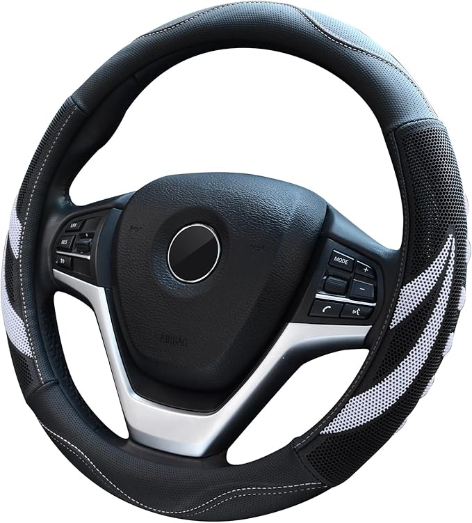 Alusbell Microfiber Leather Steering Wheel Cover Breathable Auto Car Steering Wheel Cover for Women and Men Universal 15 Inch