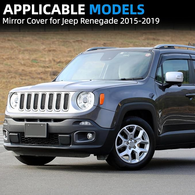 Driver Side Mirror Cover Replacement for Jeep Renegade 2015 2016 2017 2018 2019 - Left Side Mirror Covers, Rear View Mirror Cap Accessories With Lamp, Silver