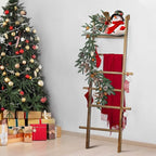 Taozun 67-Inch Wooden Blanket Ladder with Shelf for Living Room - 5-Tier Farmhouse Towels and Quilt Rack Decor - Leaning Wall