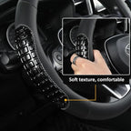 West Llama Nappa Leather Car Steering Wheel Cover Gel Massage,Cool in Summer,Universal 15 inch(Black-Standard Size)
