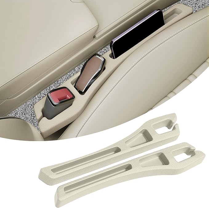 2PCS Car Seat Gap Filler Organizer, Multifunctional Car Gap Filler with Fill and Storage Function for Storing Phones Keys Cards, Universal No Drop Seat Guard for Cars (Beige)