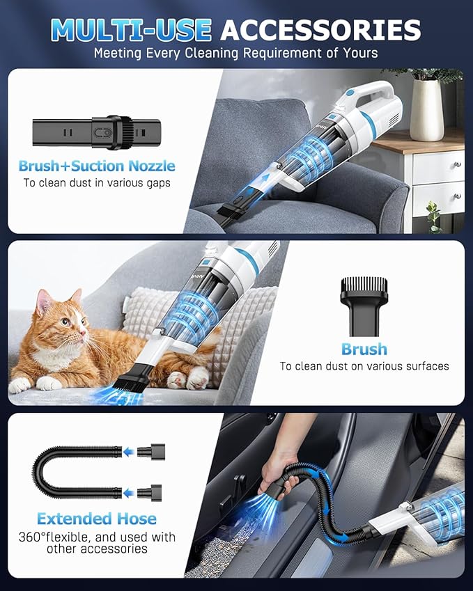 AHNR Handheld Vacuum Cordless, 16000PA Powerful Suction Hand Held Vacuum Dust Busters Cordless Rechargeable with LED Light & 